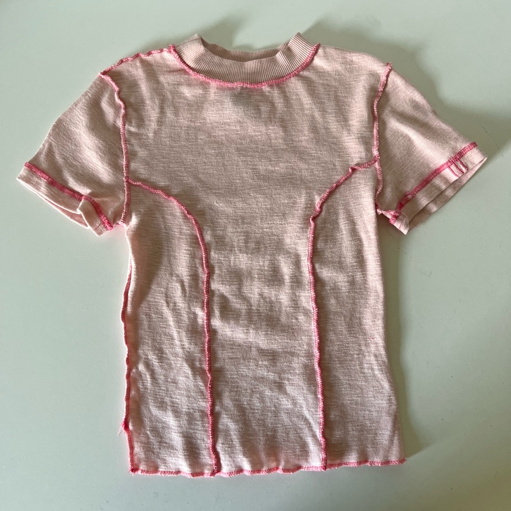 BDG Katie Seamed Baby Tee XS (Light Pink/Dark Pink)